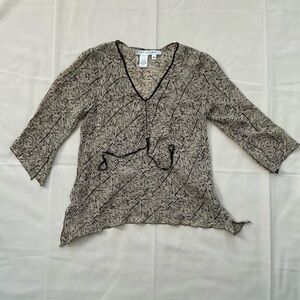Studio M Brown Paisley Sheer Silk Boho Top‎ Size Small
